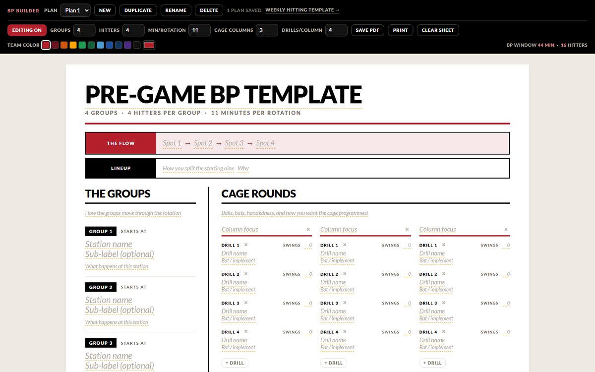 BP Builder pre-game batting practice template
